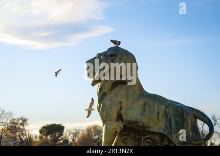 La sculpture du lion fait partie du monument à Alfonso XII au parc Retiro - Madrid, Espagne Banque D'Images