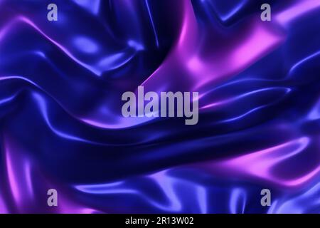 Tissu en soie brillante. Forme d'onde. Fond abstrait bleu violet.3D rendu Banque D'Images