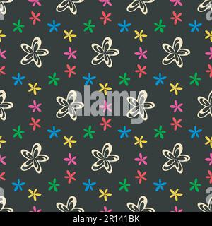 Motif fleuri décoratif sans couture. Motif de fleurs en forme de pâquerette. Adorable motif dessin animé pour bébé, grille géométrique, arc-en-ciel coloré Illustration de Vecteur