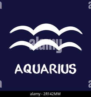 Signes Zodiak dessinés à la main. Icônes blanches du zodiaque Aquarius sur fond bleu. Symboles astrologiques du zodiaque. Illustration de Vecteur