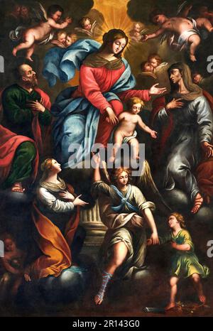 Madonna col Bambino dans gloria con santi - olio su tela - Giacomo Forabosco - 1687 - Castegnato (BS) chiesa parrocchiale di S. Giovanni Battista Banque D'Images