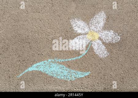 Fleurs dessinées avec des craies colorées sur l'asphalte à l'extérieur, vue de dessus Banque D'Images