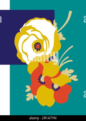 OLGA (1979) bouquet floral décoratif « floral power » N°1 • illustration vectorielle de style de mode de la fin des années 1970. Illustration de Vecteur