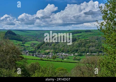 Newcastle on Clun vu de Offa's Dyke, près de Clun, Craven Arms, Shropshire Banque D'Images