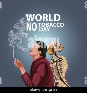 affiche de la journée mondiale du tabac. jeune homme fuyant une cigarette avec un squelette. illustration vectorielle abstraite Illustration de Vecteur