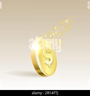 3d icône de pièce d'or réaliste. Avec le signe dollar. Illustration de Vecteur