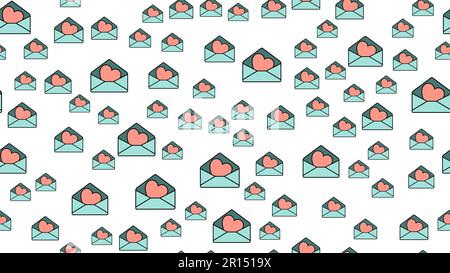 Texture motif sans couture des icônes plates des enveloppes de courrier avec des coeurs, objets d'amour pour les vacances de l'amour Saint-Valentin 14 février ou 8 mars sur un W Illustration de Vecteur