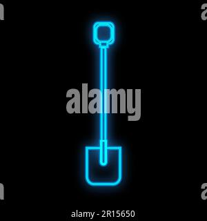 Enseigne au néon numérique industriel bleu lumineux pour atelier centre d'entretien beau brillant avec une pelle pour réparation sur fond noir. VEC Illustration de Vecteur