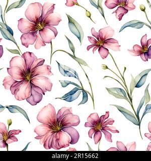 Motif fleuri sans couture avec fleurs aquarelle sur fond blanc motif sans couture Banque D'Images