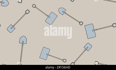 Modèle sans couture des icônes de construction de l'Agro-belle neige baïonnette, pelles avec poignées en bois pour creuser le sol, déneigement. Outils de jardin Illustration de Vecteur