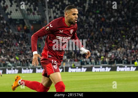 Turin, Italie. 11th mai 2023. Stade Allianz, Turin, Italie, 11 mai 2023, Sevilla Youssef en-Nesyri fête pendant la demi-finale - Juventus FC vs Sevilla FC - football Europa League Match crédit: Live Media Publishing Group/Alay Live News Banque D'Images