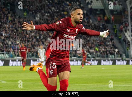 Turin, Italie. 11th mai 2023. Sevilla Youssef en-Nesyri fête pendant la demi-finale - Juventus FC vs Sevilla FC, football Europa League match à Turin, Italie, 11 mai 2023 crédit: Agence de photo indépendante/Alamy Live News Banque D'Images