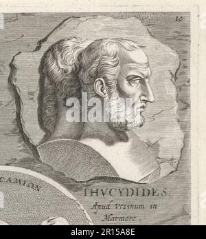 Thucydides, historien et général athénien, vers 460-400 av. J.-C. Auteur d'une Histoire de la guerre du Péloponnèse qui raconte la guerre du cinquième siècle en Colombie-Britannique entre Sparta et Athènes. Thucydide. Gravure sur plaque après une illustration de Joachim von Sandrat de son Academia Todesca, della Architectura, Scucultura & Pittura, oder Teutsche Academie, der Edlen Bau- Bild- und Mahlerey-Kunste, Académie allemande d’architecture, de sculpture et de peinture, Jacob von Sandrart, Nuremberg, 1675. Banque D'Images