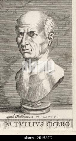 Marcus Tullius Cicero, 106-43 av. J.-C., homme d'État romain, avocat, érudit, philosophe et sceptique académique. M. Tullius Cicero. Gravure sur plaque après une illustration de Joachim von Sandrat de son Academia Todesca, della Architectura, Scucultura & Pittura, oder Teutsche Academie, der Edlen Bau- Bild- und Mahlerey-Kunste, Académie allemande d’architecture, de sculpture et de peinture, Jacob von Sandrart, Nuremberg, 1675. Banque D'Images