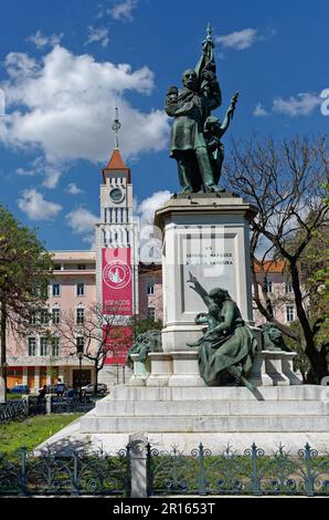 Statue du général Marquez de sa da Bandeira, quartier du Chiado, Lisbonne, Portugal Banque D'Images