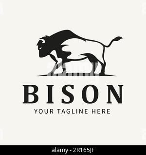 Bison Bull Buffalo Angus Silhouette rétro logo, Buffalo Breeders Vector Illustration. Illustration de Vecteur