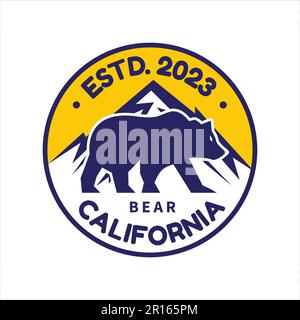 Emblème, autocollant et logo d'étiquette d'ours de montagne californien d'époque Illustration de Vecteur