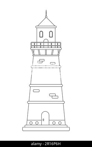 Phare de pirate pour livre de coloriage. Page de couleurs noir et blanc de piratage. Illustration du contour du vecteur isolé. Éducation des enfants Illustration de Vecteur