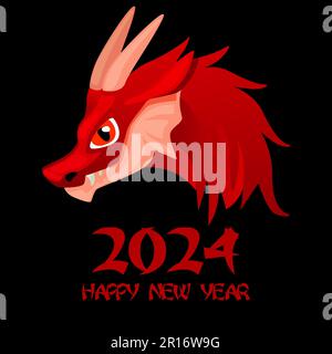 Chinois bonne année 2024 , joli dragon. Carte de vœux avec dragon rouge Illustration de Vecteur