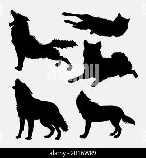 Loup animal sauvage et silhouette d'action. Bon usage pour symbole, logo, icône web, mascotte, signe, avatar, ou n'importe quelle conception que vous voulez. Illustration de Vecteur