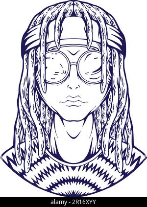 Hippie alien head girl Dreads logo bohemian illustrations silhouette vecteur illustrations pour votre logo de travail, t-shirt de marchandise, autocollants et étiquette Illustration de Vecteur