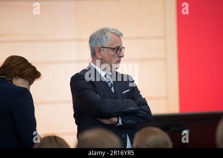 Munich, Allemagne. 09th mai 2023. Matjaz Han, ministre slovène de l'économie, à l'ouverture de l'exposition logistique des transports, exposition internationale pour la logistique, la mobilité, L'INFORMATIQUE et la gestion de la chaîne d'approvisionnement, sur 9 mai 2023 à Munich, en Allemagne. (Photo par Alexander Pohl/Sipa USA) crédit: SIPA USA/Alay Live News Banque D'Images