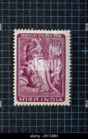 03 26 2014 TIMBRE postal Vintage MINT de Maharaja Ranjit Singh 1780-1839 Studioshothot Lokgram Kalyan Maharashtra Inde.Asie. Banque D'Images