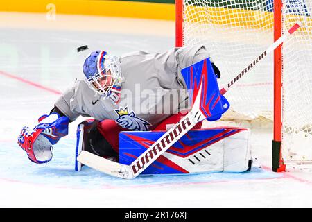 Riga, Lettonie. 12th mai 2023. Session d'entraînement de l'équipe de hockey tchèque avant les Championnats du monde 2023 Match Groupe B contre la Slovaquie à Riga, Lettonie, 12 mai 2023. Photo Karel Vejmelka, gardien de but tchèque. Crédit : David Tanecek/CTK photo/Alay Live News Banque D'Images