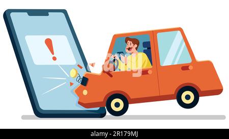 Voiture écrasant dans le smartphone sur blanc Illustration de Vecteur