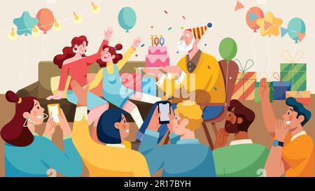 Fête d'anniversaire de l'homme de cent ans Illustration de Vecteur