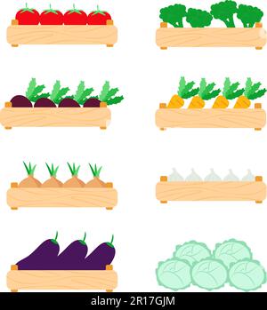 Légumes biologiques dans des boîtes en bois Illustration de Vecteur