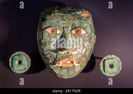 Masque funéraire de Calakmul, période classique tardive, musée archéologique maya, fort San Jose, Campeche, Mexique Banque D'Images