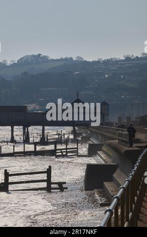 Vue sur la plage, la jetée et le promontoire de Ness, à Teignmouth, Devon, Grande-Bretagne. Banque D'Images