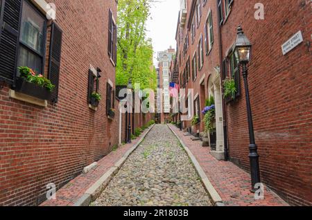 Acorn Street, Historical Street à Boston, Massachusetts Banque D'Images