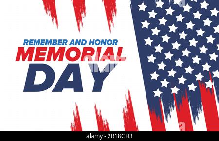 Memorial Day aux États-Unis. Rappelez-vous et honorez. Jour férié fédéral pour les personnes qui ont perdu la vie en servant dans les Forces armées. Poster vectoriel Illustration de Vecteur