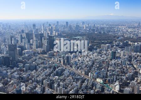 Prise de vue aérienne de la gare Kanda depuis la vue au nord-est de Tokyo, du Palais impérial, du Mont Fuji Banque D'Images