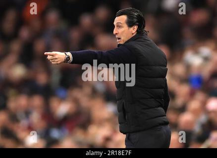 Photo du dossier datée du 25-04-2023 de Unai Emery, directeur de Aston Villa, qui dit que Aston Villa est déterminée à saisir la « dernière opportunité » possible du football européen la saison prochaine. Date de publication : vendredi 12 mai 2023. Banque D'Images