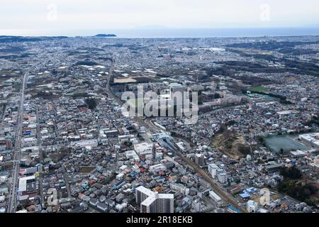 Station Mutsuainichidaimae vue aérienne du côté nord vers la direction Enoshima Banque D'Images