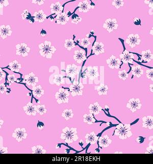 Motif sans couture de fleurs de sakura roses. Image vectorielle d'une branche d'un arbre en fleurs. Illustration de Vecteur