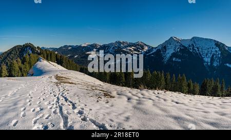 Fantastique randonnée d'hiver à Denneberg sur la Nagelfluhkette de Tahlkirchdorf près d'Oberstaufen dans les belles Alpes d'Allgau Banque D'Images