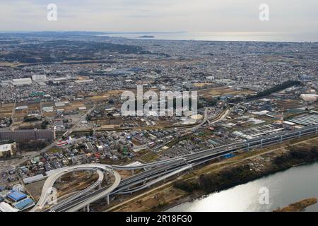 Station de Miyayama prise de vue aérienne depuis la vue lointaine nord-ouest de Sagami Bay, Enoshima Banque D'Images