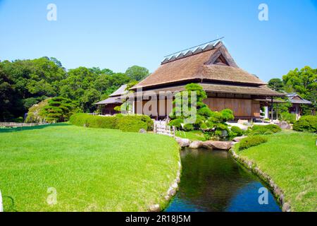 Maison roulée-Tei du jardin de Korakuen Banque D'Images