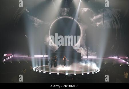 Marco Mengoni, un participant italien, lors de la répétition de la finale du concours Eurovision Song à la M&S Bank Arena de Liverpool. Date de la photo: Vendredi 12 mai 2023. Banque D'Images