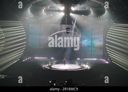 Marco Mengoni, un participant italien, lors de la répétition de la finale du concours Eurovision Song à la M&S Bank Arena de Liverpool. Date de la photo: Vendredi 12 mai 2023. Banque D'Images