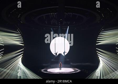 Marco Mengoni, un participant italien, lors de la répétition de la finale du concours Eurovision Song à la M&S Bank Arena de Liverpool. Date de la photo: Vendredi 12 mai 2023. Banque D'Images