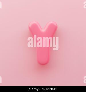 3D lettre majuscule rose y avec une surface brillante sur fond rose. Illustration de Vecteur