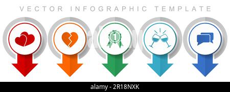 Jeu d'icônes d'amour, diverses icônes de pointeur telles que coeur, badge, toast et chat pour le webdesign et les applications mobiles, infographie de conception moderne vecto Illustration de Vecteur