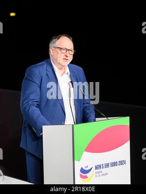 Andreas MICHELMANN (DHB, Président) lors de son accueil au handball, tirage au sort pour le Championnat d'Europe 2024, sur 10 mai 2023 à Düsseldorf/Allemagne. Banque D'Images