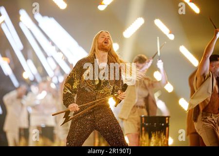 Sam Ryder se produit lors de la répétition de la finale du concours Eurovision Song à la M&S Bank Arena de Liverpool. Date de la photo: Vendredi 12 mai 2023. Banque D'Images