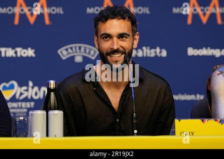 Conférence de presse avec le participant italien Marco Mengoni avant la finale du Concours Eurovision de la chanson samedi à la M&S Bank Arena de Liverpool. Date de la photo: Vendredi 12 mai 2023. Banque D'Images